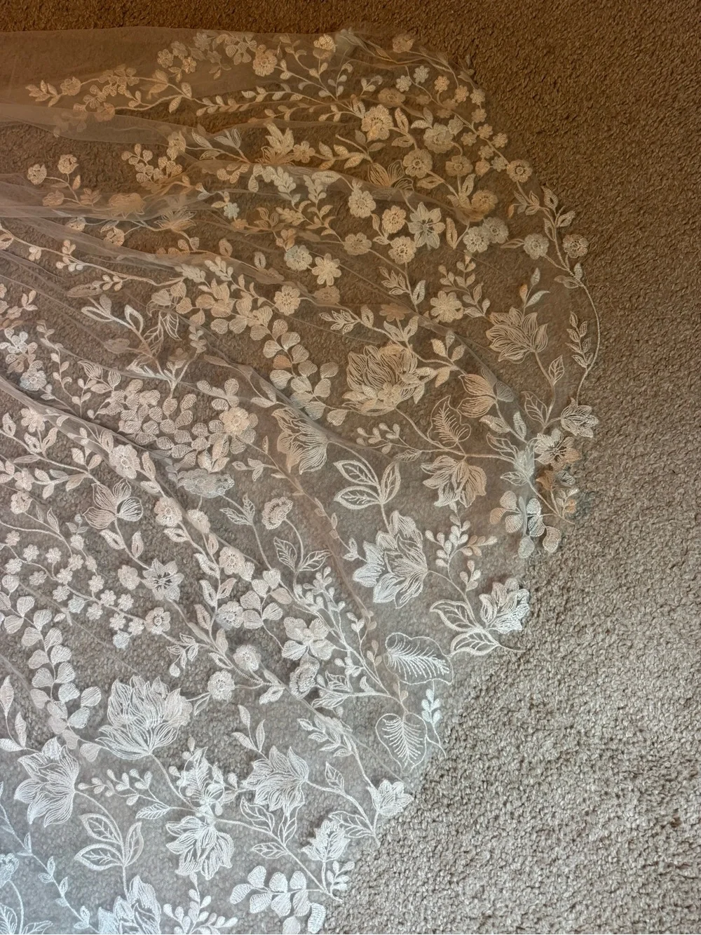 Ivory Bridal Veil with Wild Flower Floral Lace Edge